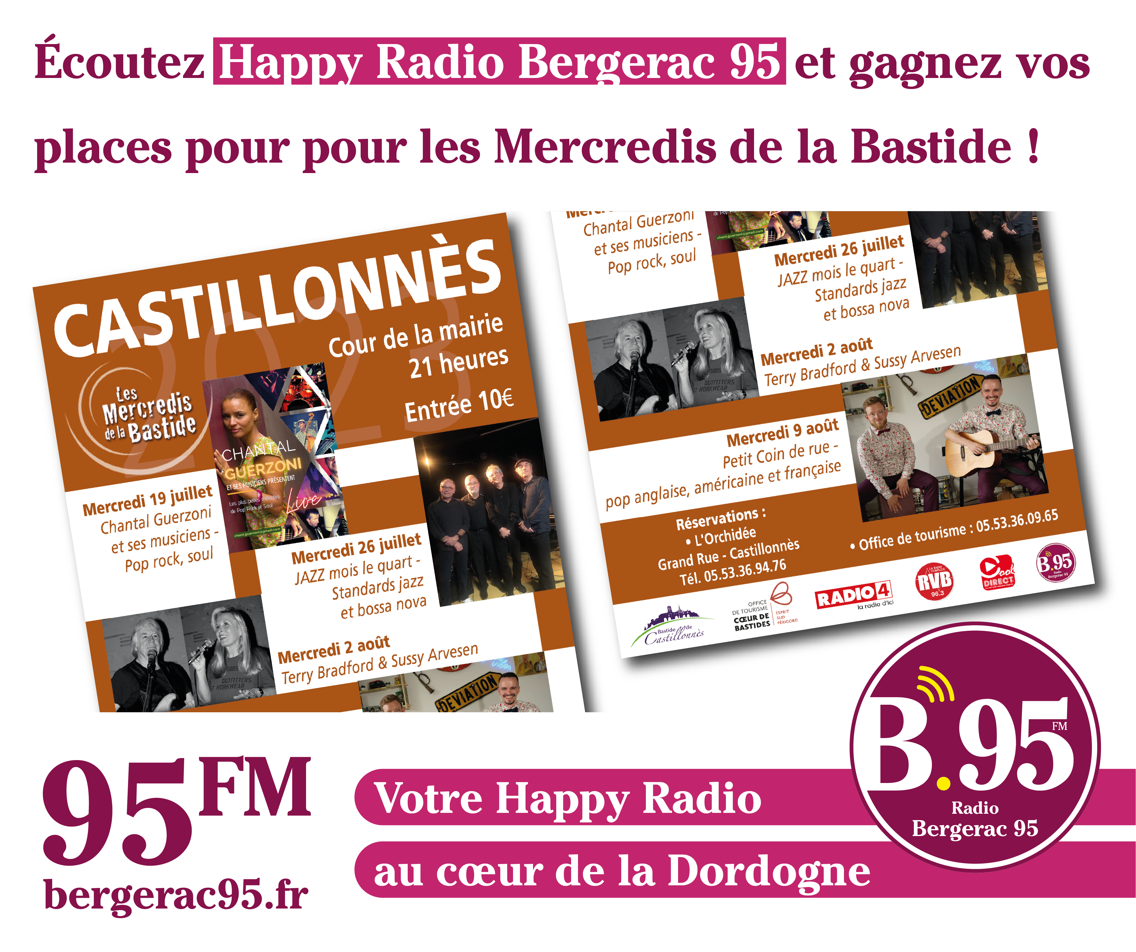 You are currently viewing Écoutez Happy Radio Bergerac 95 et gagnez vos places pour pour les Mercredis de la Bastide !