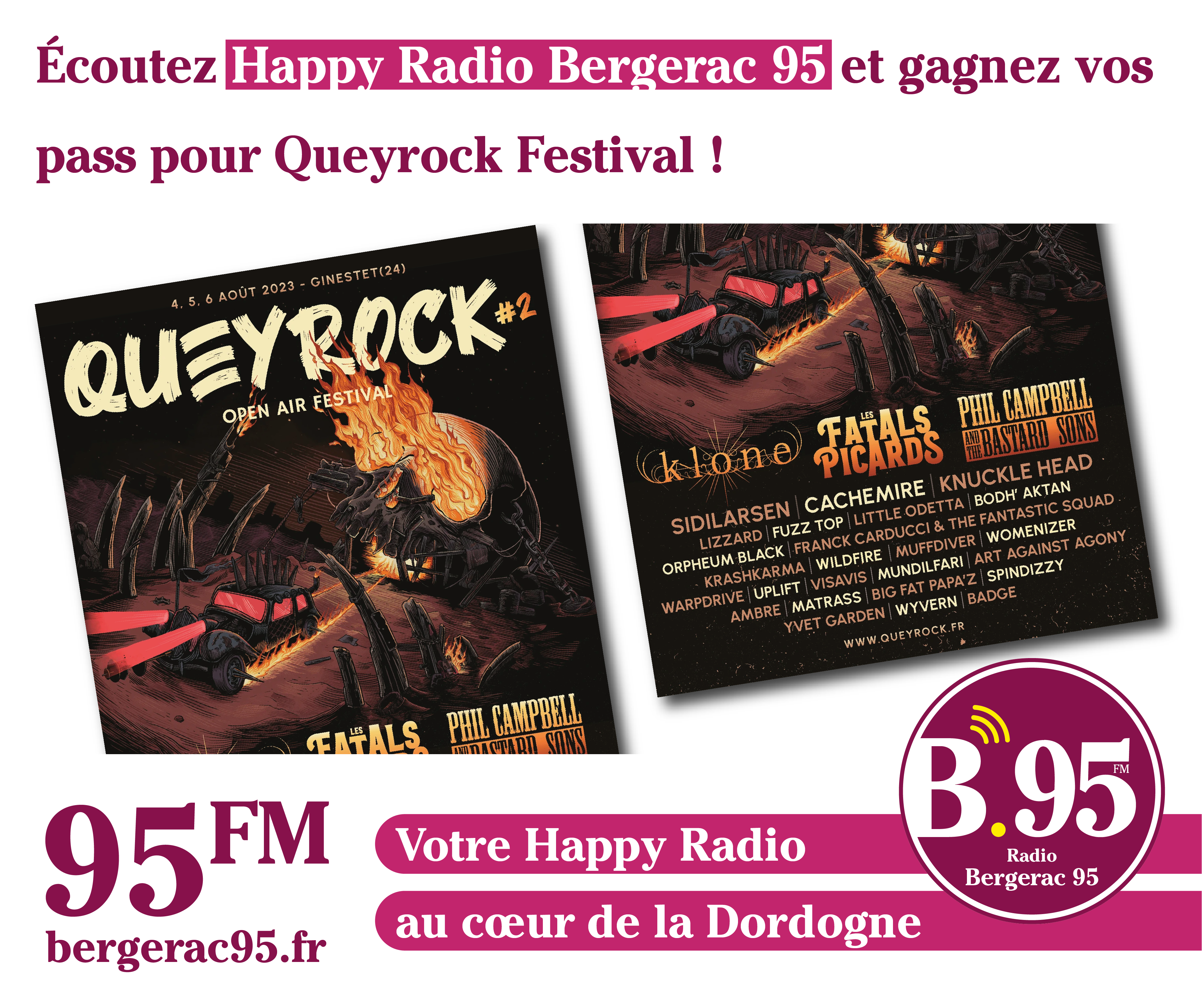 You are currently viewing Écoutez Happy Radio Bergerac 95 et gagnez vos pass pour Queyrock Festival !