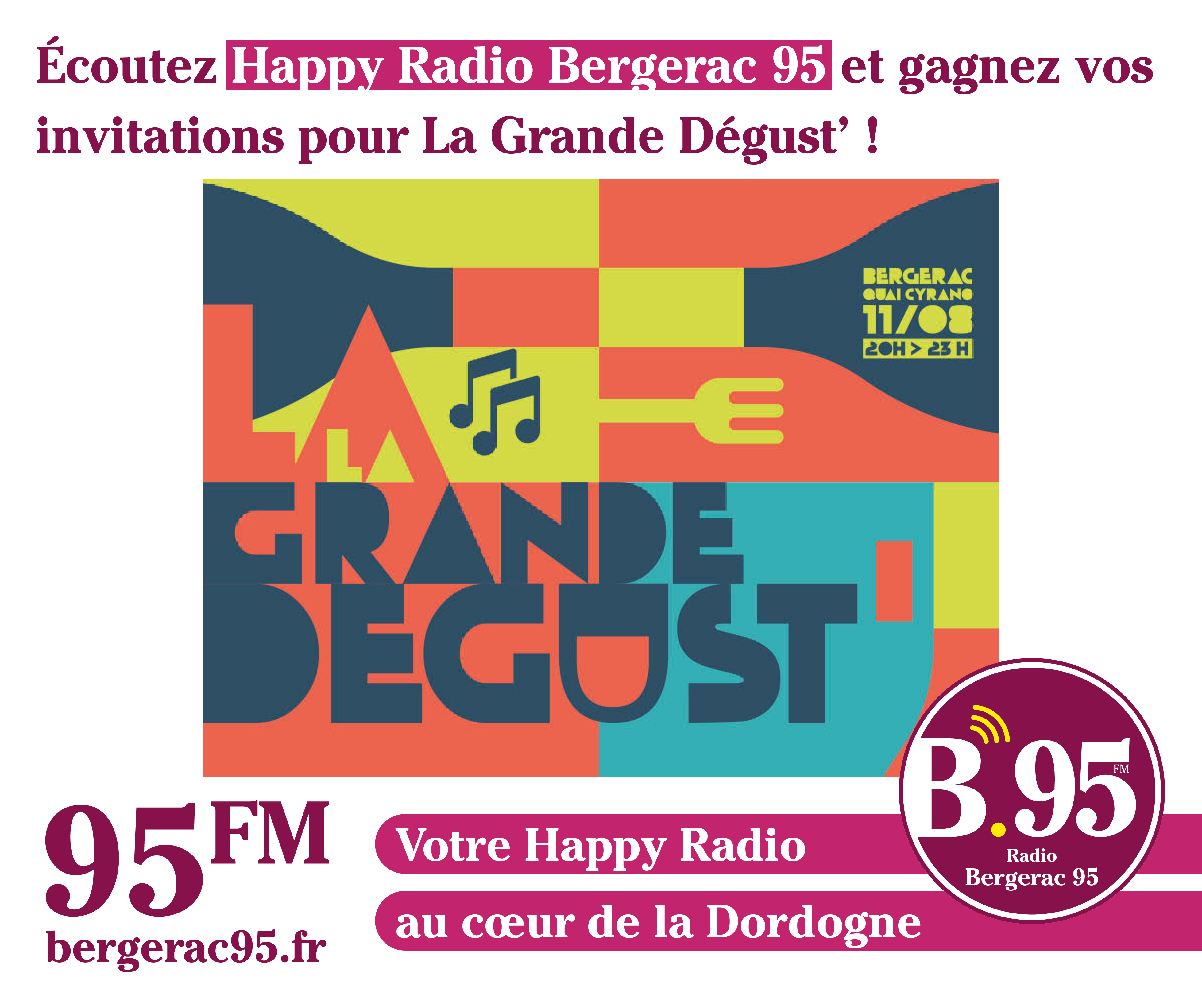 You are currently viewing Écoutez Happy Radio Bergerac 95 et gagnez vos invitations pour La Grande Dégust’ !