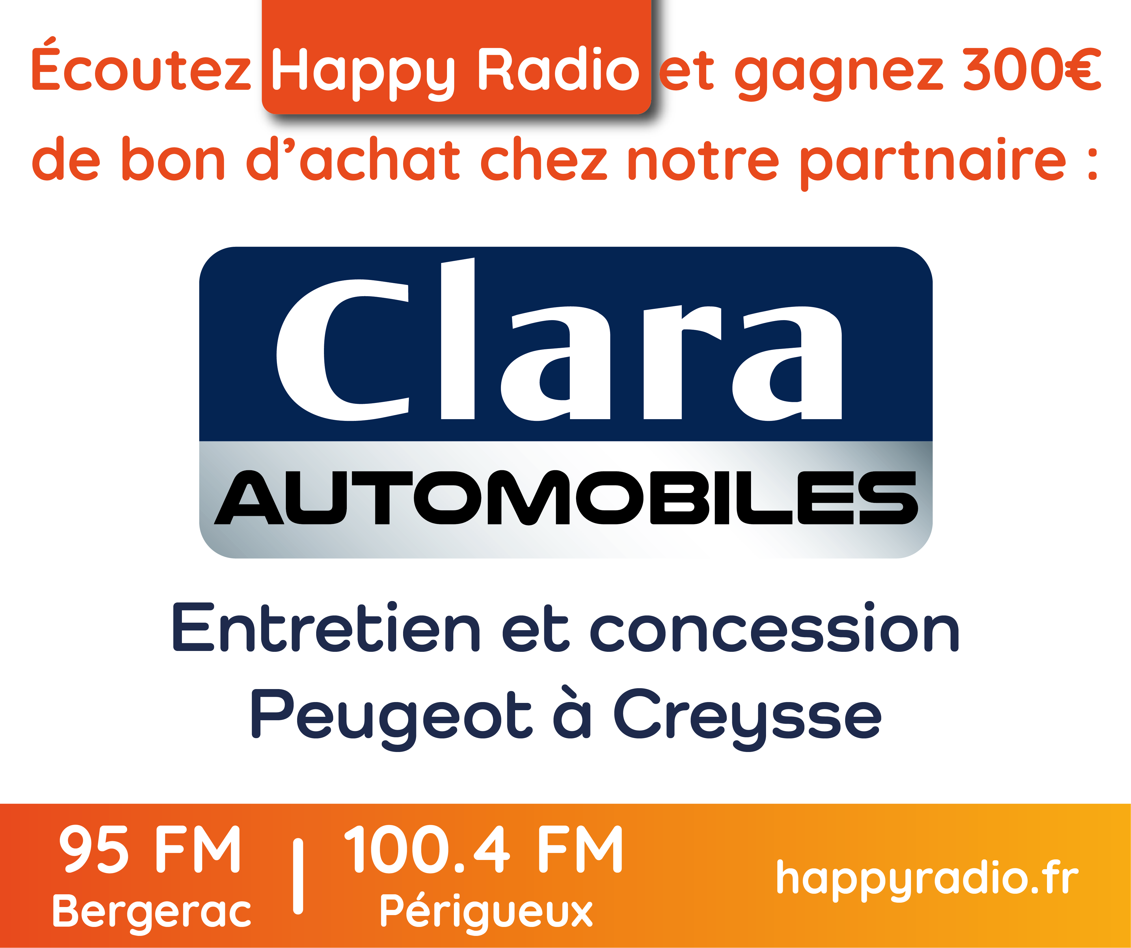 You are currently viewing Cette semaine Happy Radio et Clara Automobiles Peugeot vous offrent 300€ en bon d’achat 🚘🎁