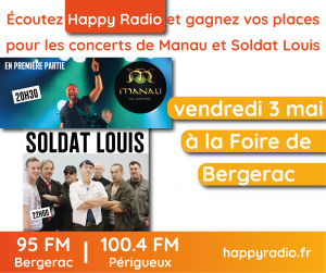 Lire la suite à propos de l’article Écoutez Happy Radio et gagnez vos places pour les concerts de Manau et Soldat Louis