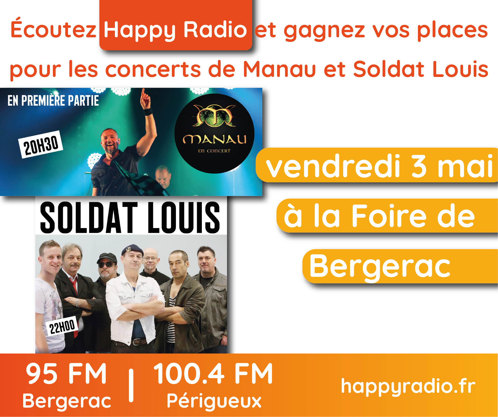 You are currently viewing Écoutez Happy Radio et gagnez vos places pour les concerts de Manau et Soldat Louis