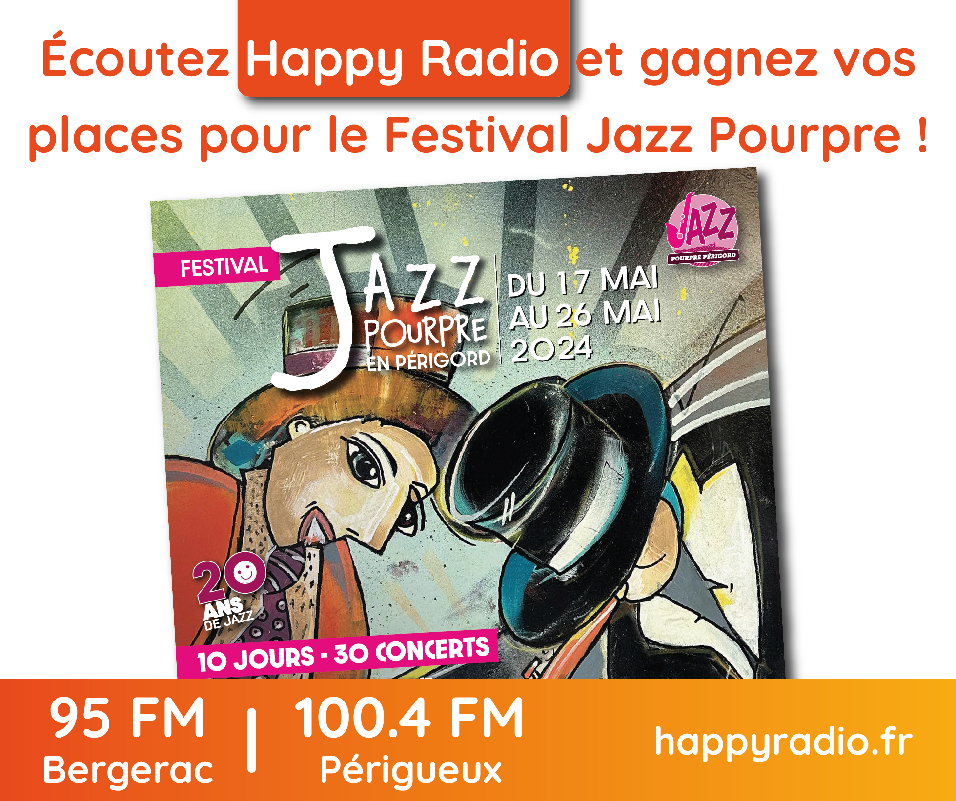 You are currently viewing Écoutez Happy Radio et gagnez vos places de concert pour le Festival Jazz Pourpre